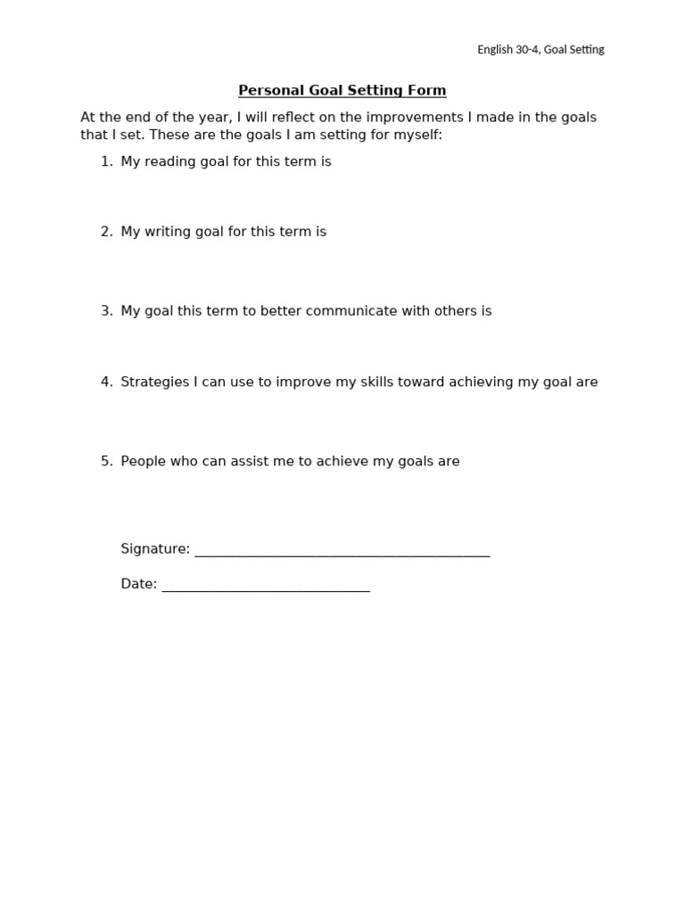 Goal Setting 30-4 ELA | PDF