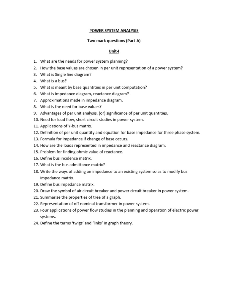Power System Analysis: Key Concepts and Questions | PDF