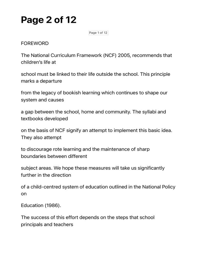 National Curriculum Framework Overview | PDF | Curriculum | Cognition