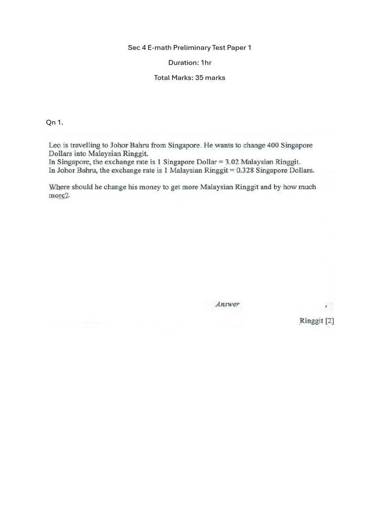 Sec 4 E-Math Preliminary Test Paper 1 | PDF