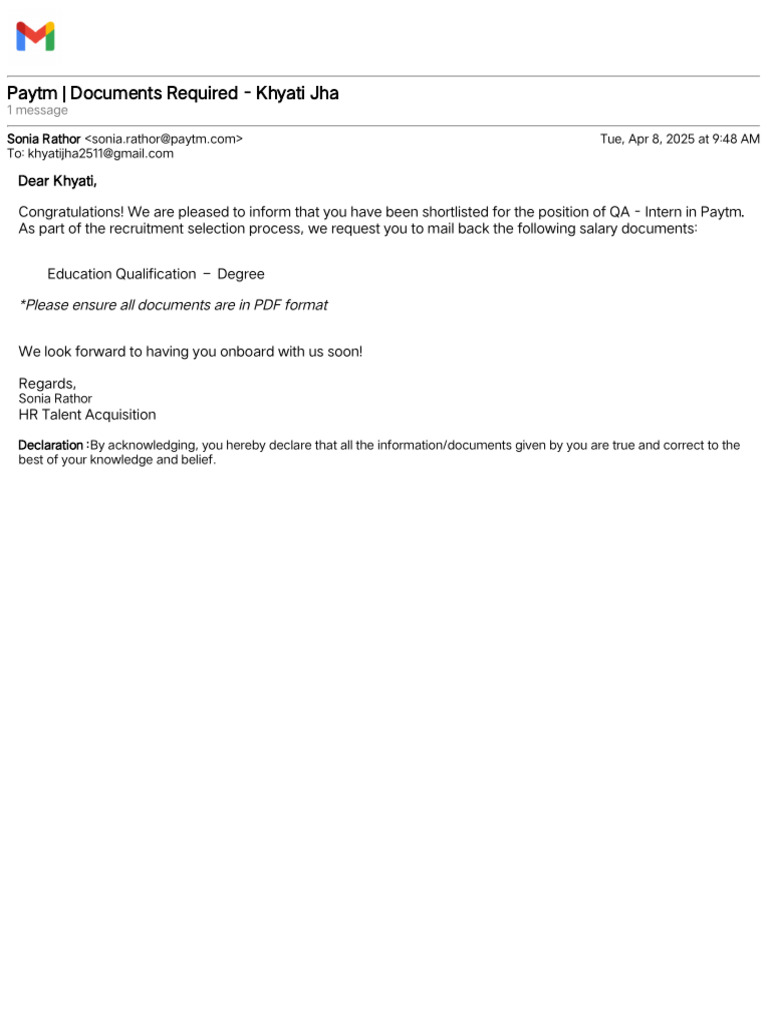 Offer Letter | PDF