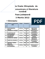 Rezultate Olimpiada de Limba Romana 2012 Faza Judeteana