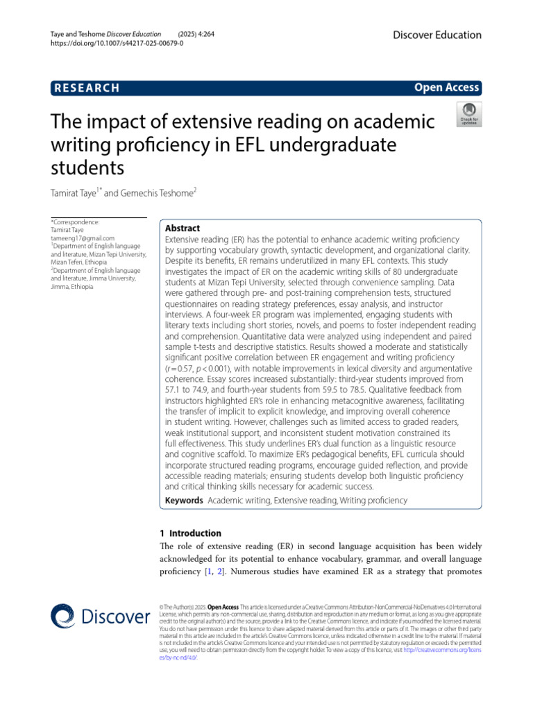Impact of Extensive Reading on EFL Writing | PDF | Human Communication ...