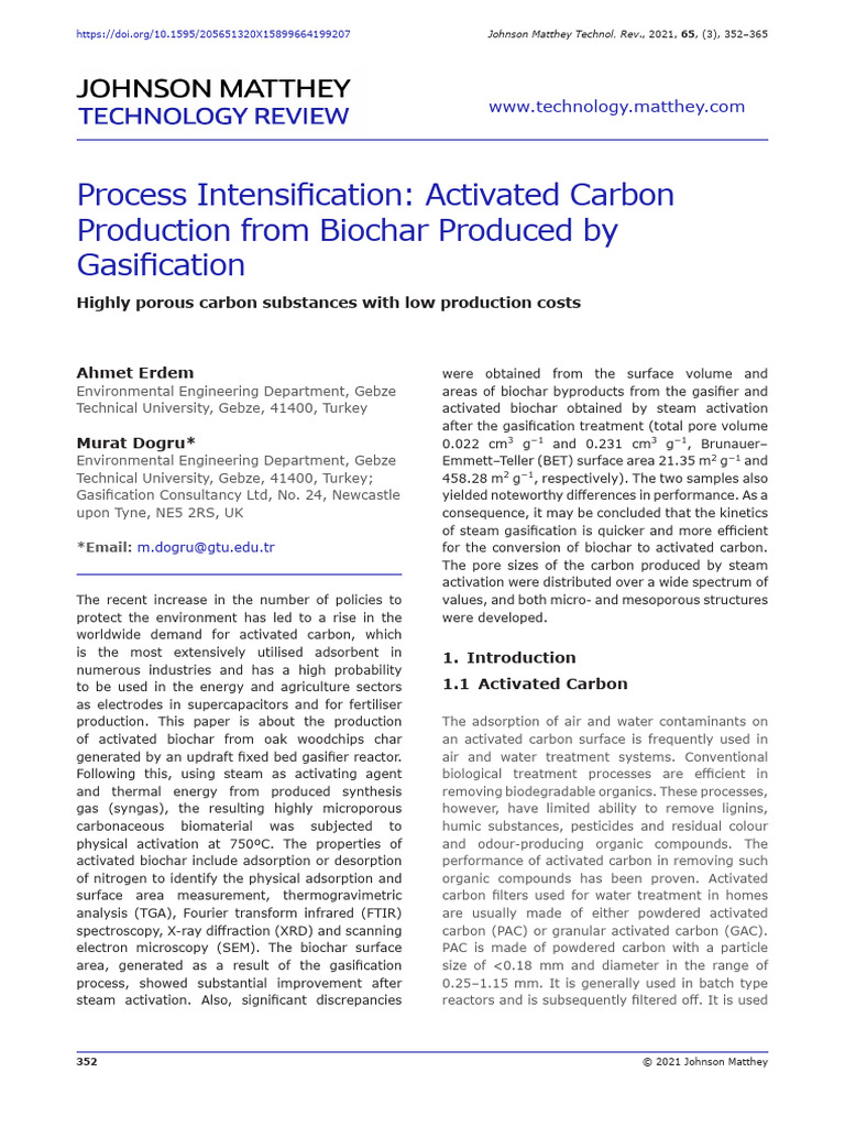 Activated Carbon from Gasified Biochar | PDF | Gasification | Pyrolysis