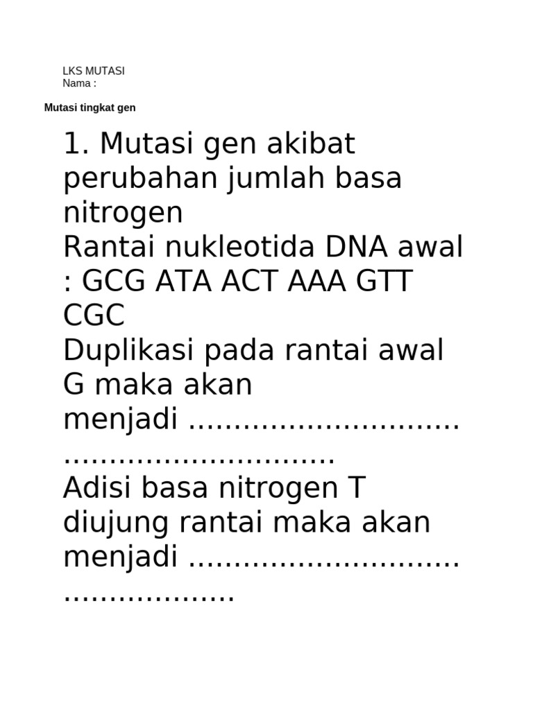 Mutasi Gen dan Kromosom: Jenis dan Contoh | PDF
