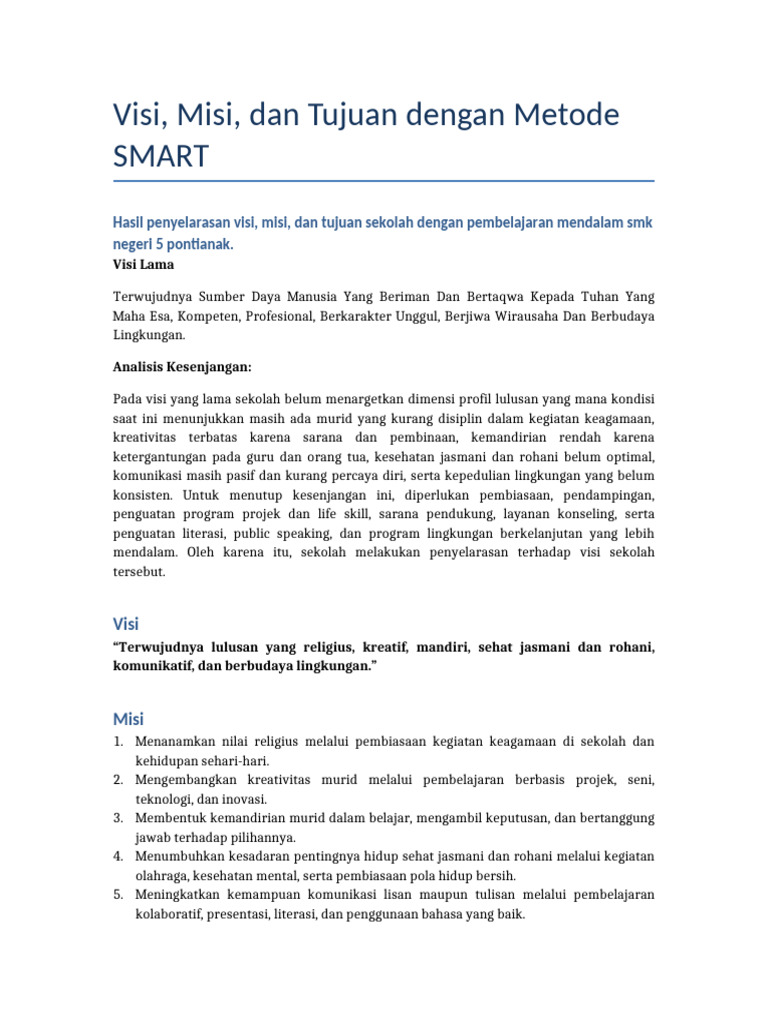 Penyelarasan Visi dan Misi SMART SMK | PDF
