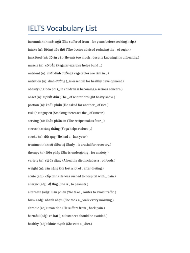 Essential IELTS Vocabulary List | PDF