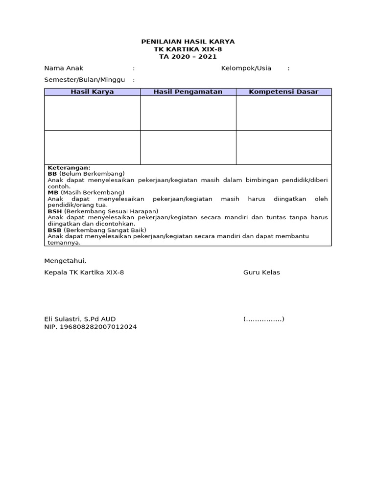 Format Penilaian (Penilaian Hasil Karya) | PDF