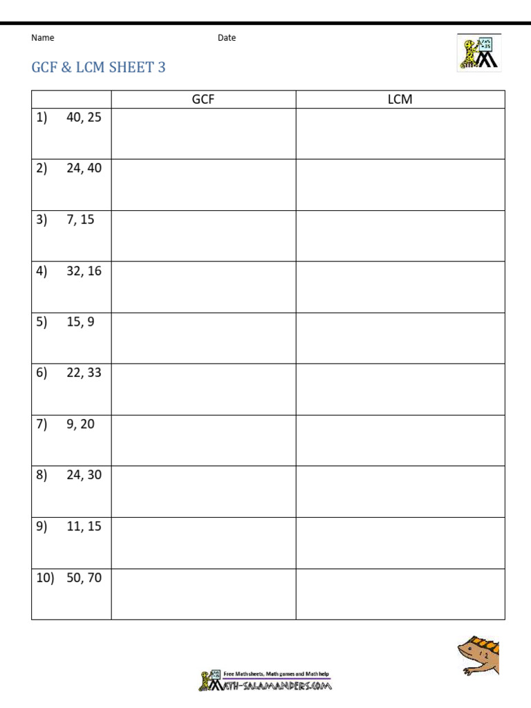 GCF & LCM Worksheet with Answers | PDF