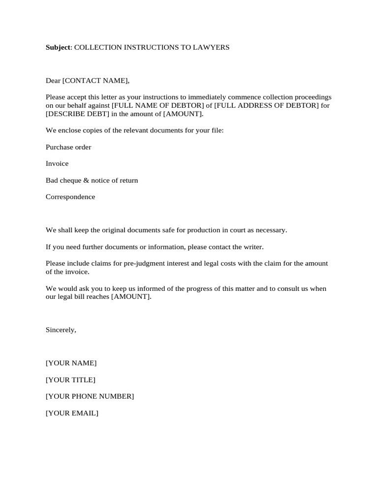 Collection Instructions To Lawyers | PDF