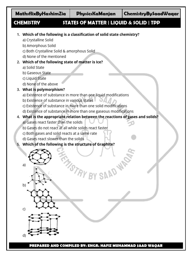 Solid State Chemistry Quiz Questions | PDF | Intermolecular Force ...