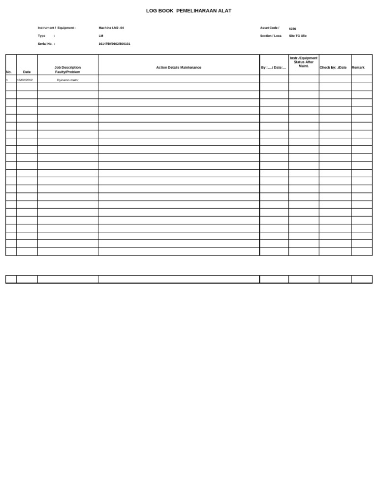 Log Book for Equipment Maintenance | PDF