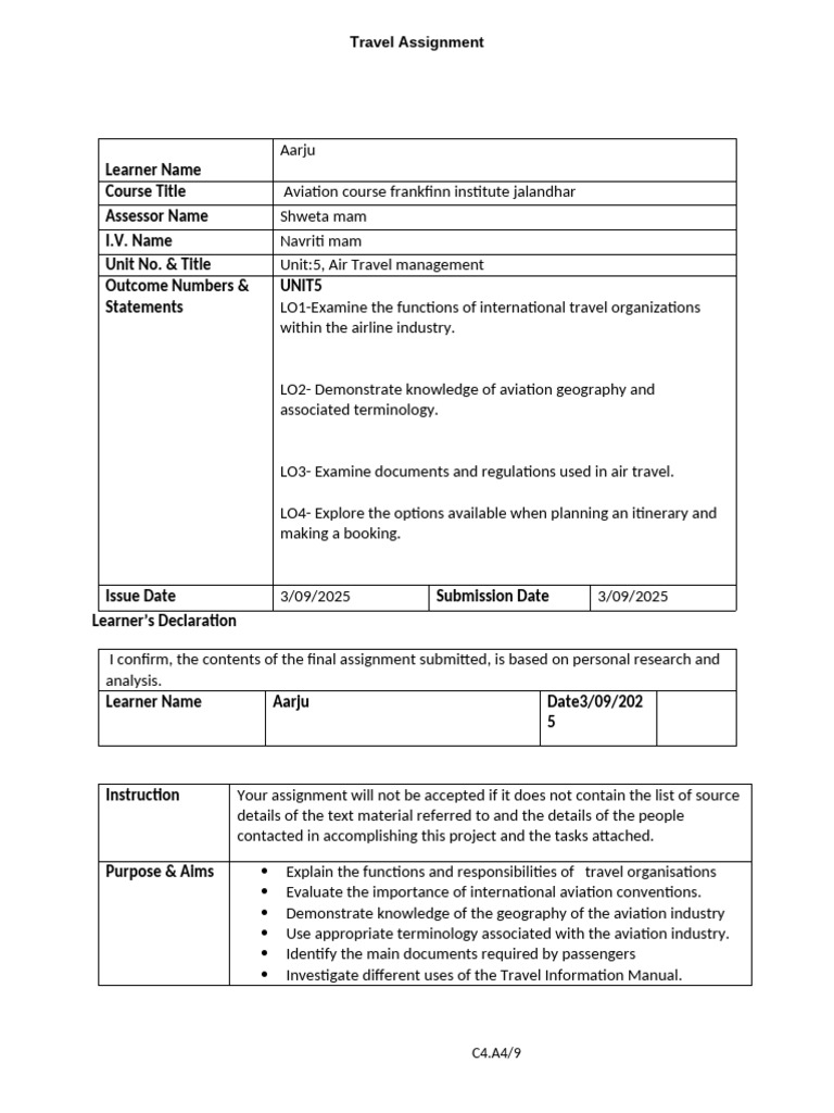 Air Travel Management Assignment Guide | PDF | Australia