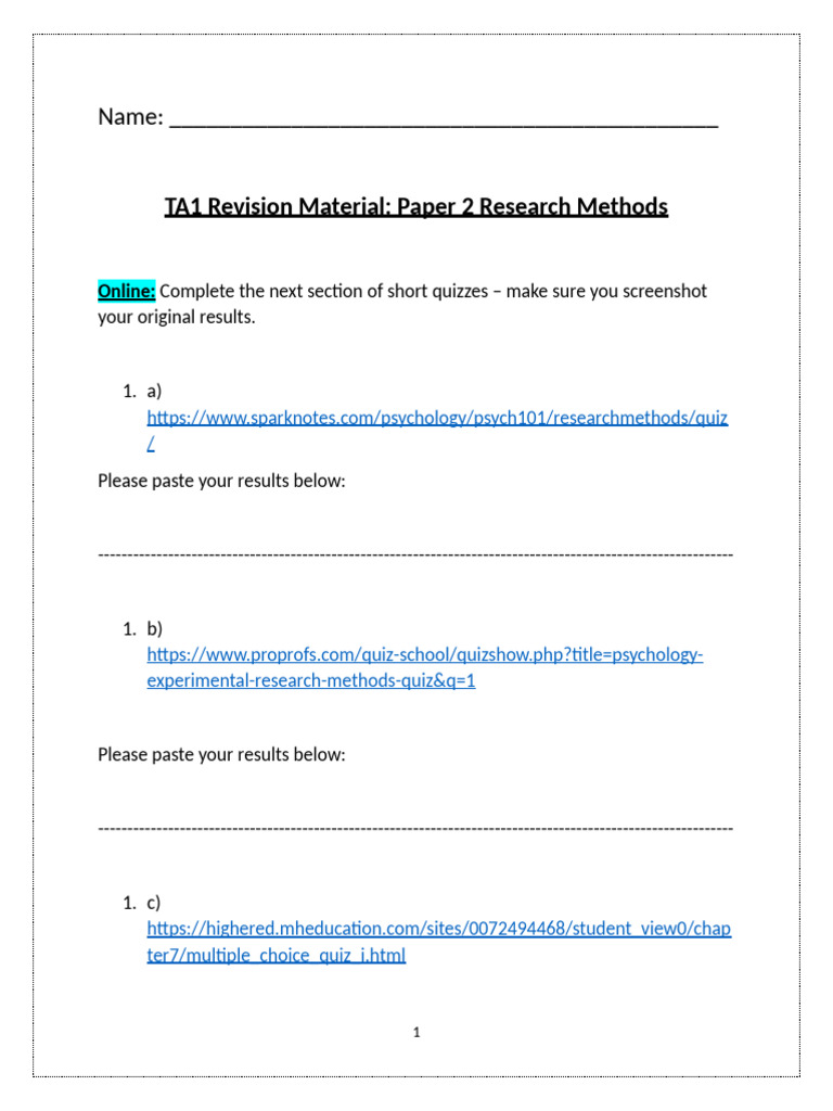 Psychology Research Methods Revision Guide | PDF | Intelligence ...