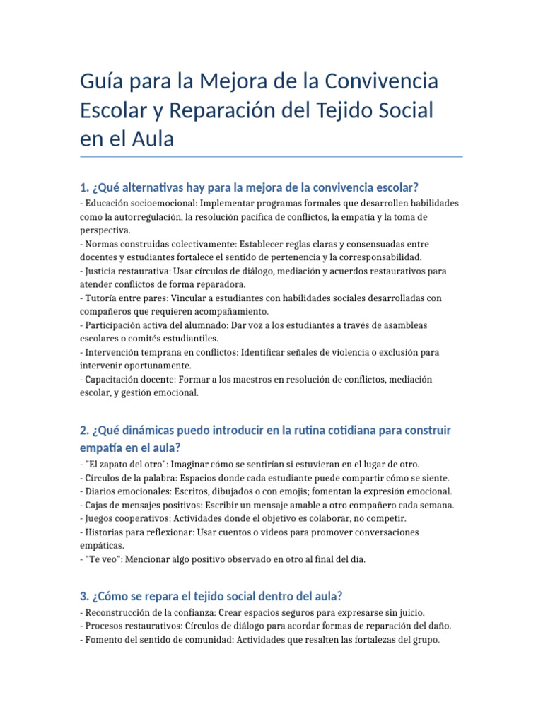Mejora de la Convivencia Escolar en el Aula | PDF