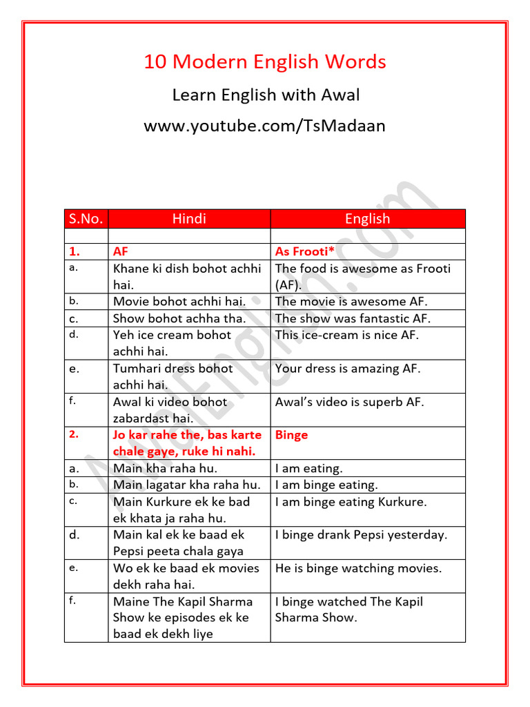 Modern English Phrases from Hindi | PDF