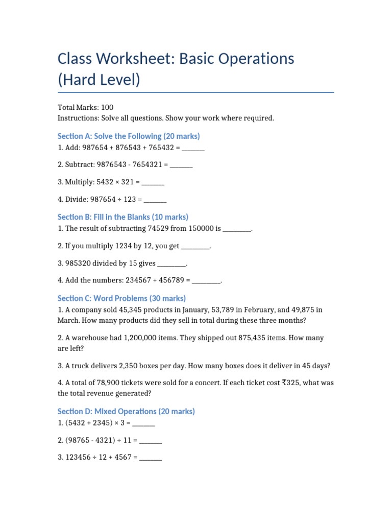 Hard Order of Operations Worksheet | PDF