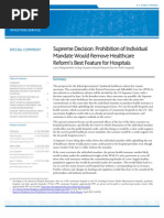 Supreme Decision - Prohibition of Individual Mandate Would Remove Healthcare Reform's Best Feature for Hospitals