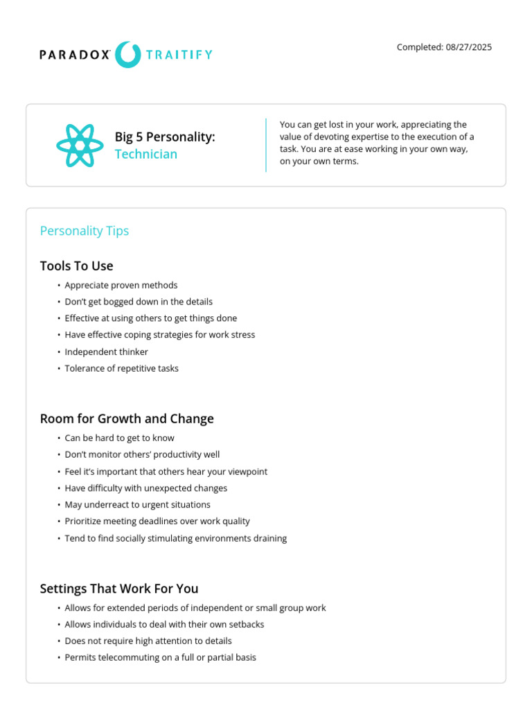 Traitify Assessment Results Overview | PDF | Extraversion And ...