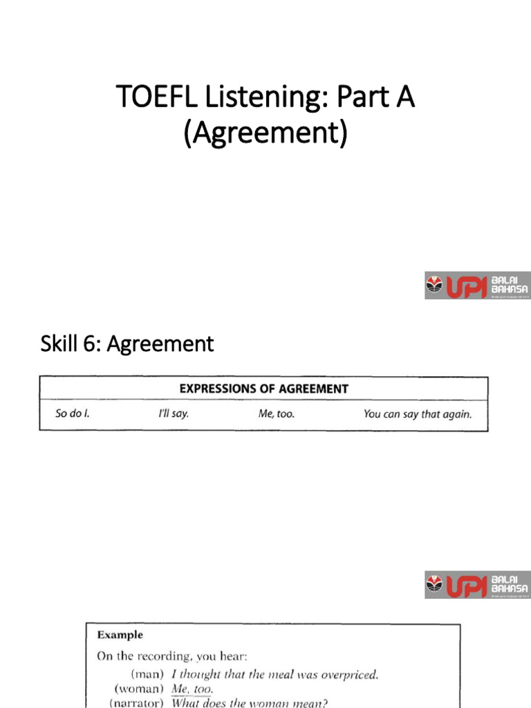 TOEFL Listening Skill 6 Agreement | PDF