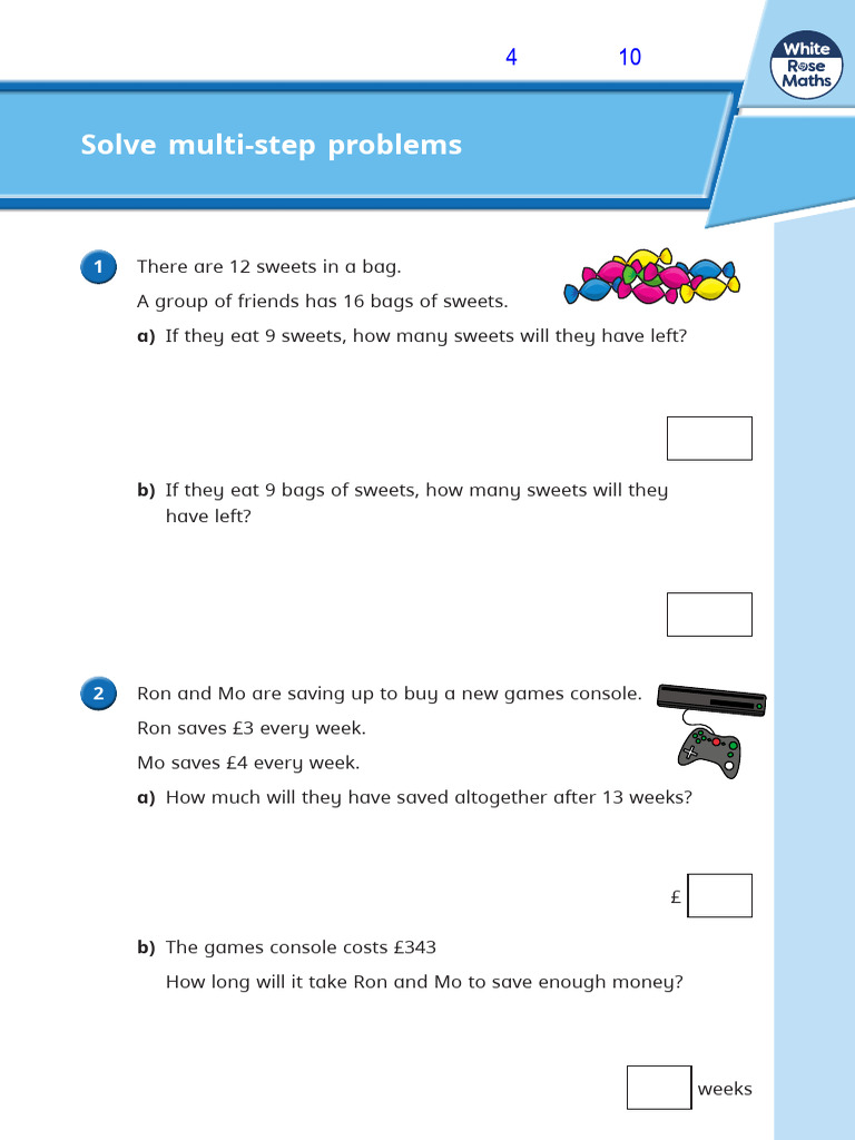 Multi-Step Math Problem Worksheet | PDF