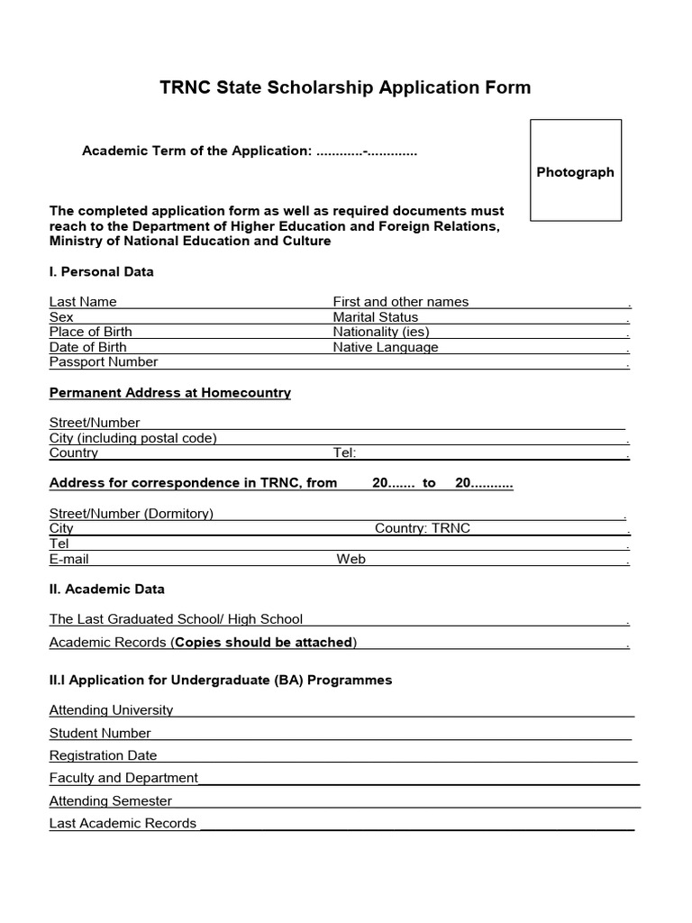 TRNC State Scholarship Application Form | PDF | Academic Degree | Academia