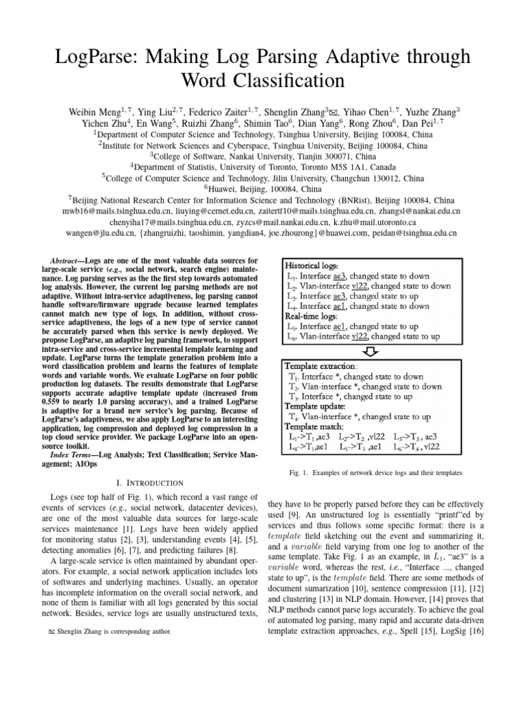 Adaptive Log Parsing with LogParse | PDF | Statistical Classification ...