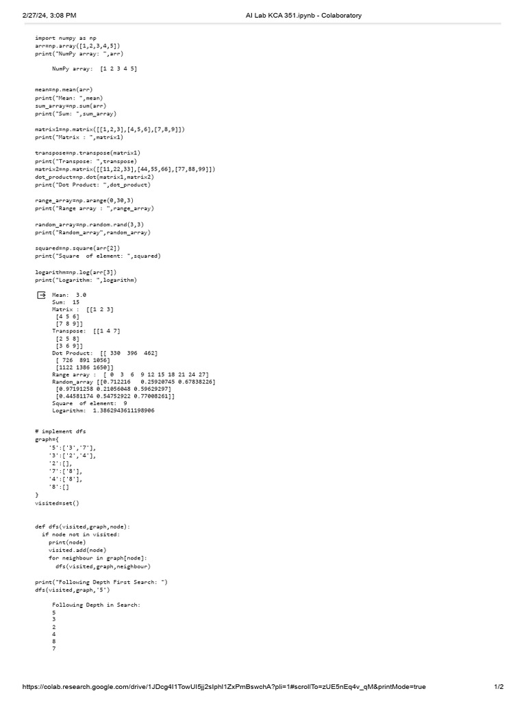 NumPy and DFS Implementation Guide | PDF