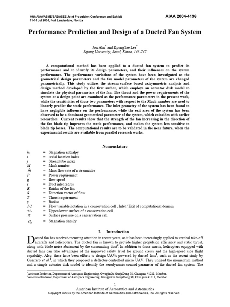 Ducted Fan System Performance Analysis | PDF | Fluid Dynamics | Equations