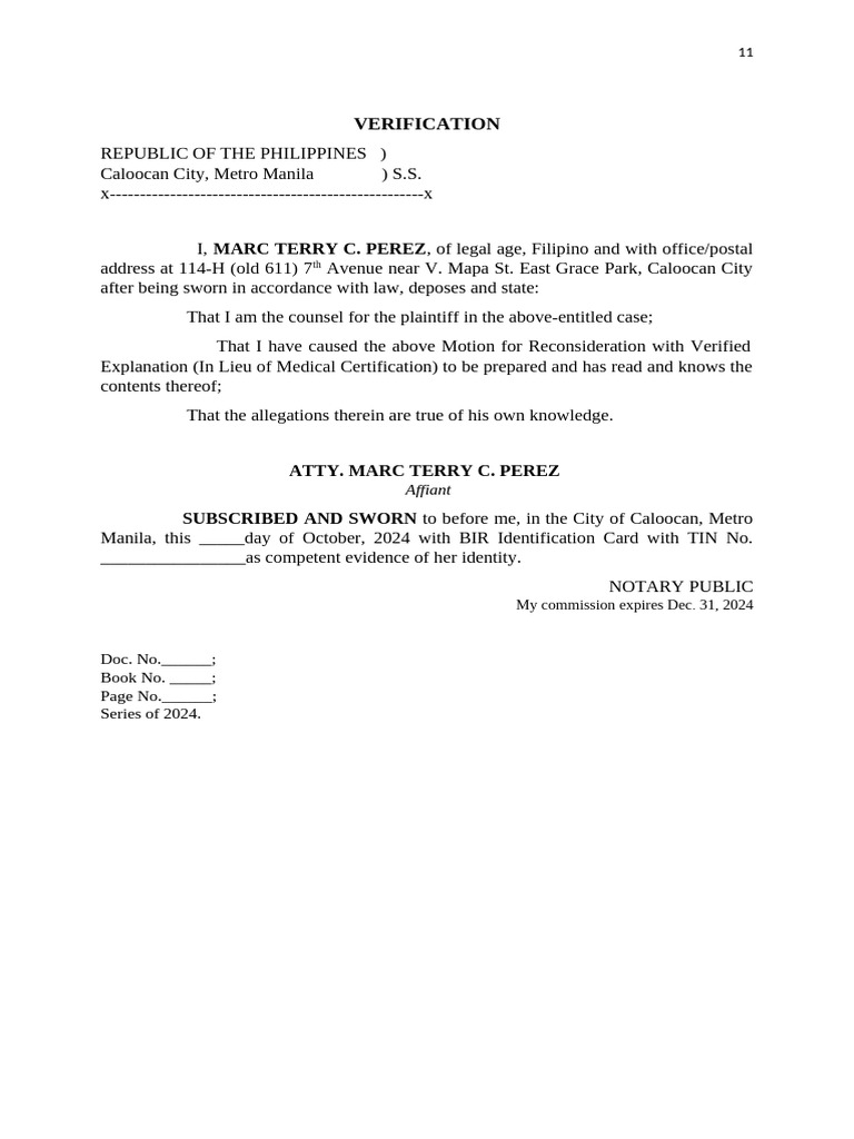 Motion for Reconsideration Verification | PDF