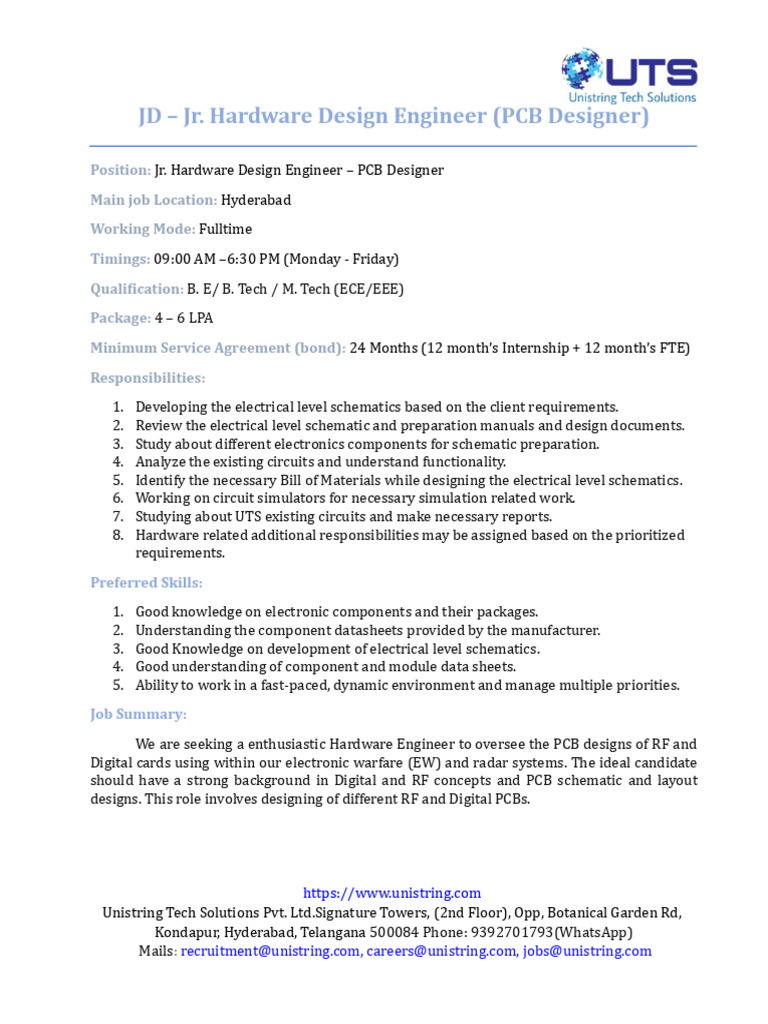 Jr. PCB Designer Job Opening in Hyderabad | PDF