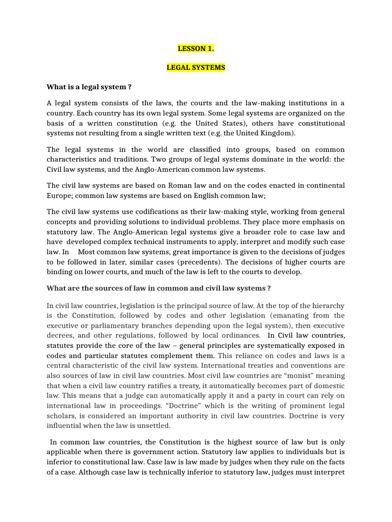 Understanding Legal Systems: Civil vs. Common Law | PDF | Precedent ...
