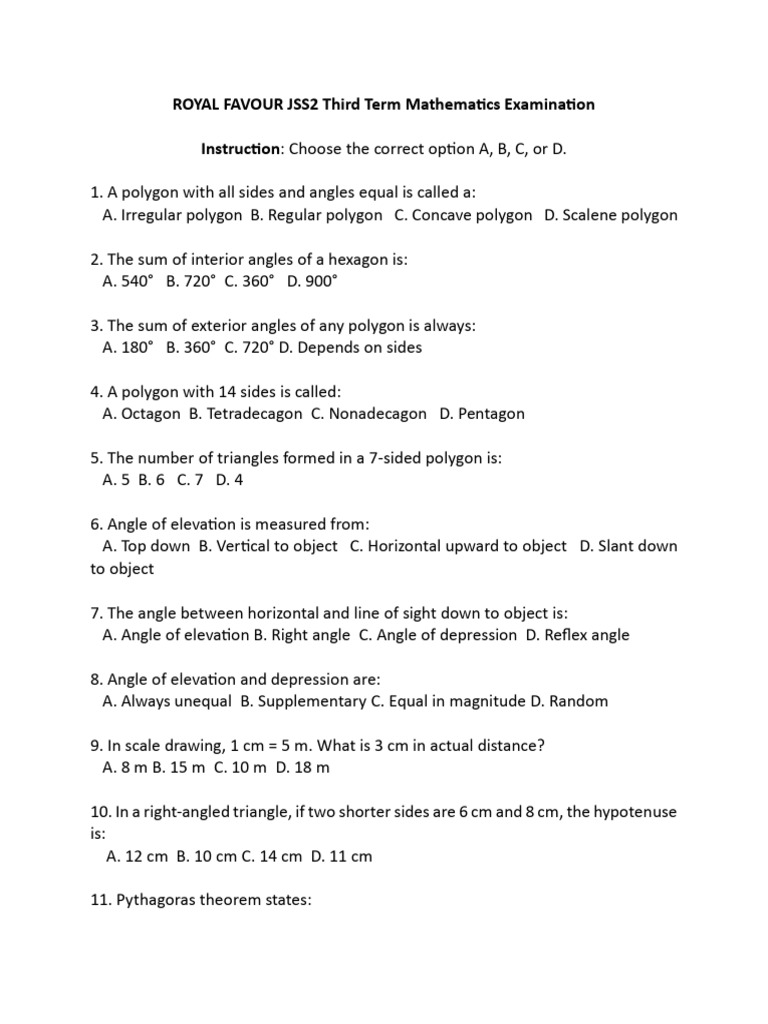 Jss2 3rd Term Exam Question Pdf Triangle Euclidean Plane Geometry