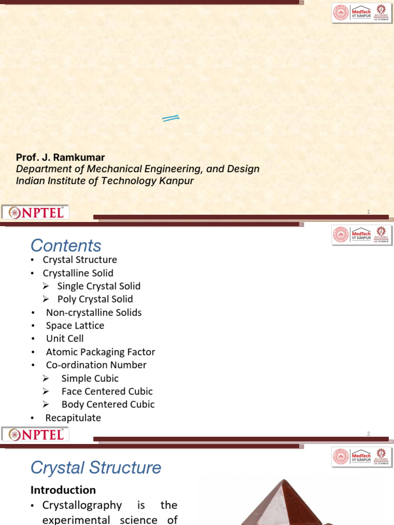 BME-2 Week 2 Lecture Notes | PDF | Crystal | Crystal Structure