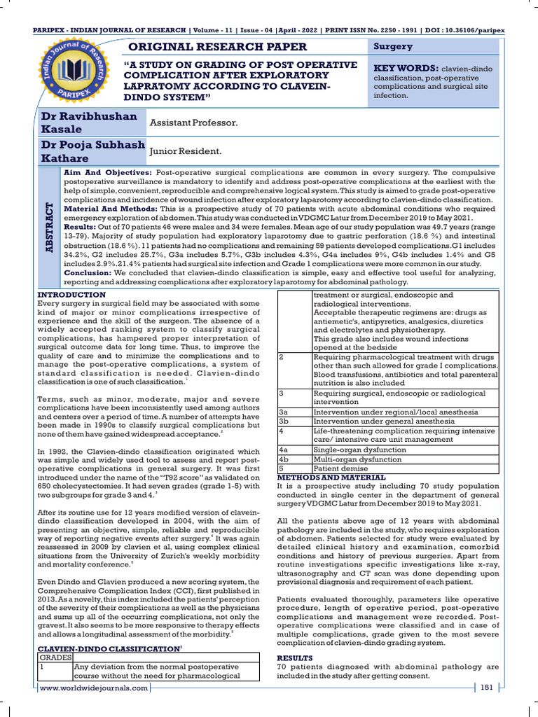 Grading Post-Operative Complications | PDF | Medical Specialties ...