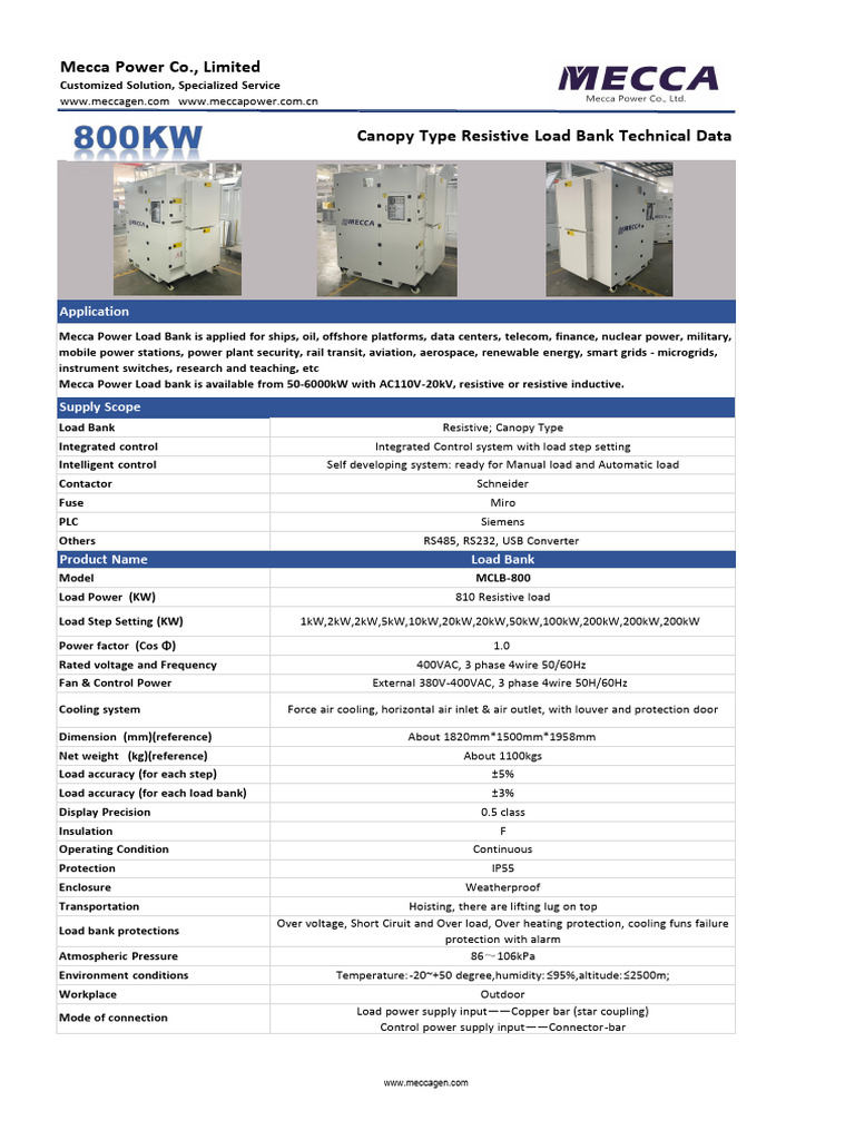 Rata Load Bank Specifications and Features | PDF | Power Supply ...