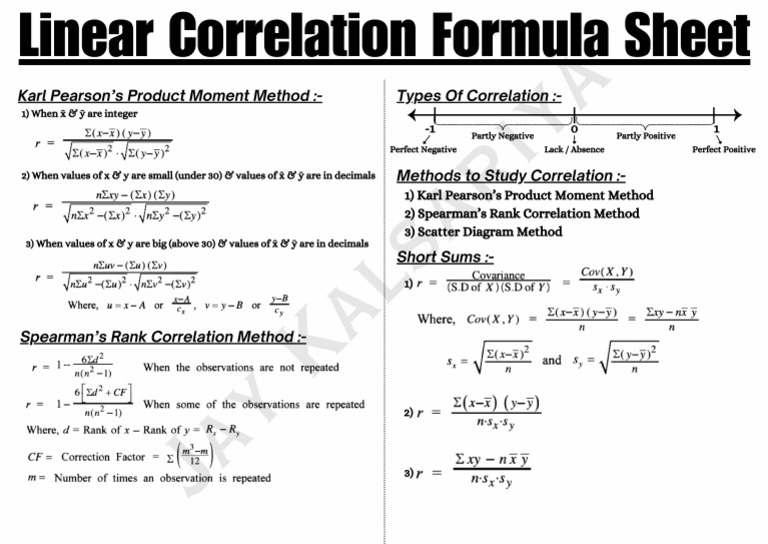 Linear Correlation Formula Sheet | PDF