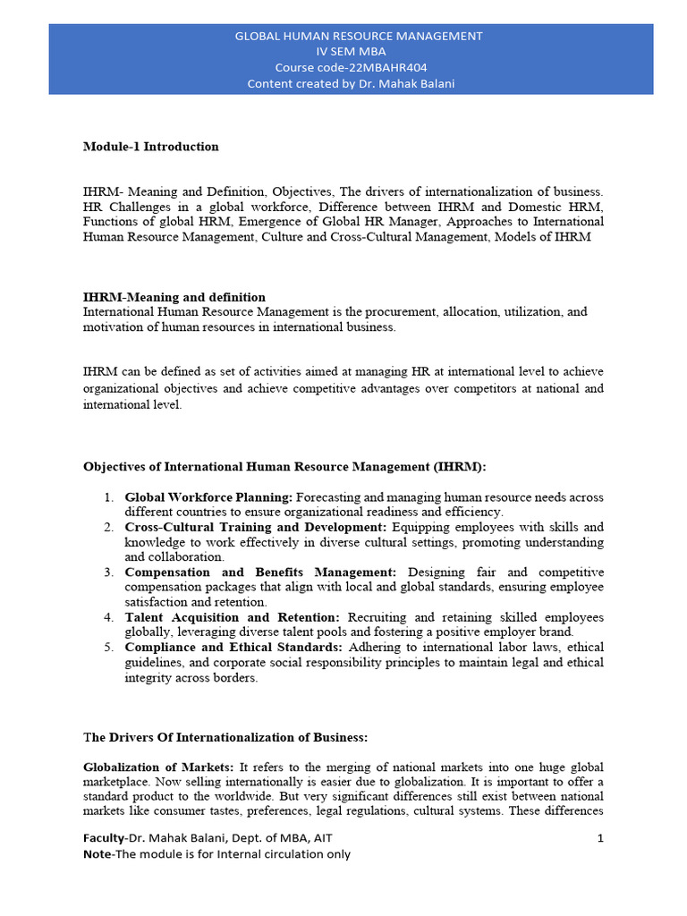 Global Human Resource Management Guide | PDF | Cost Of Living | Human ...