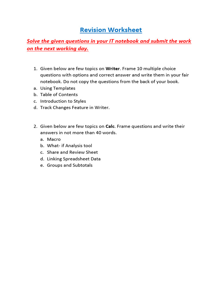 IT Worksheet 2 | PDF
