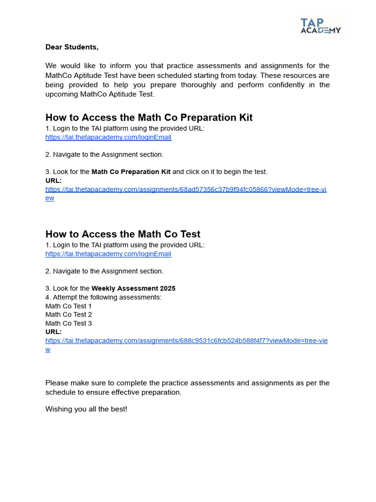 MathCo Test Preparation Guide | PDF
