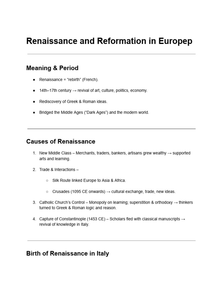 Renaissance and Reformation | PDF | Renaissance | Protestantism