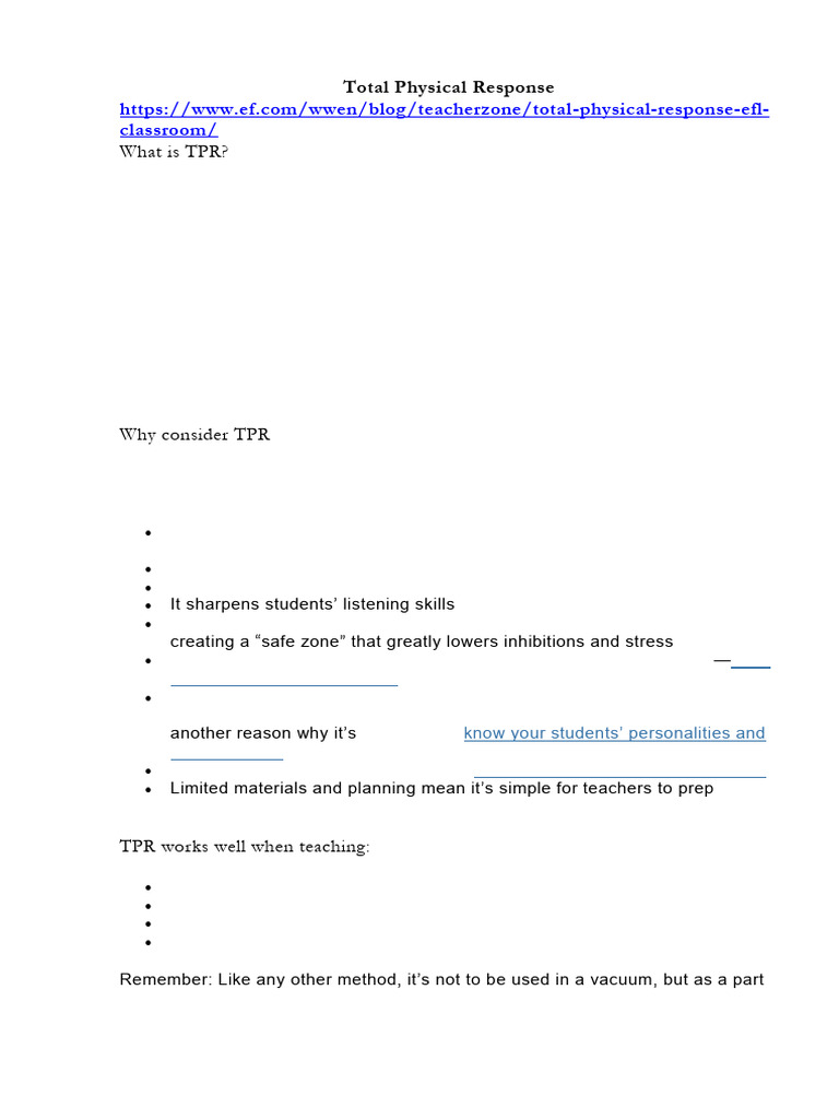 Total Physical Response in EFL Teaching | PDF | Language Acquisition ...
