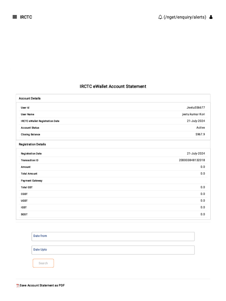 IRCTC eWallet Account Statement | PDF | Payments | Financial Services