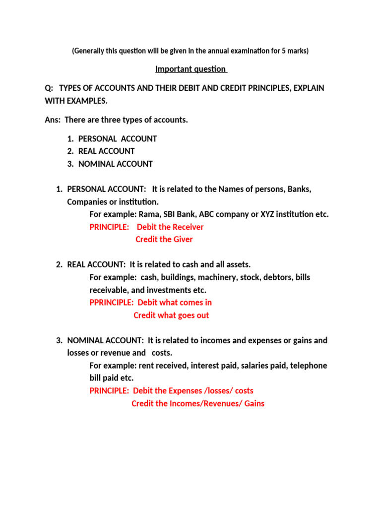 (Tyeps of Accounts) Generally This Question Will Be Given in The Annual ...