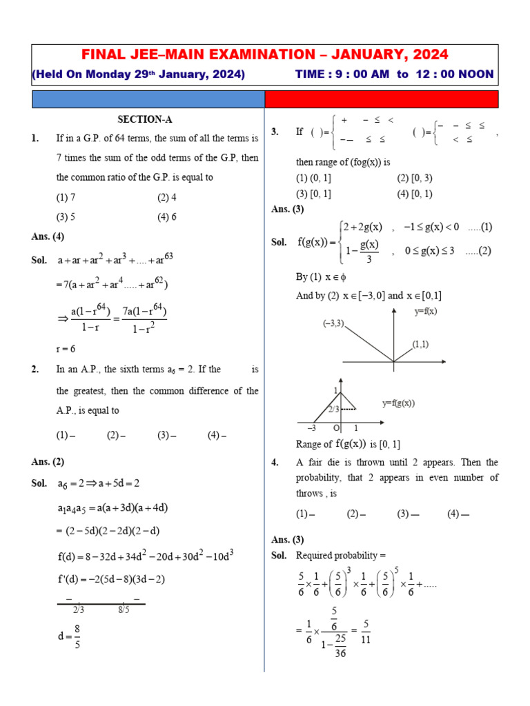 JEE Main 2024 Mathematics Solutions | PDF | Area