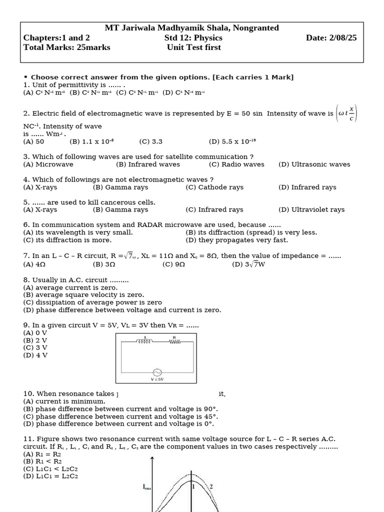 MTJ Physics Final 12 MCQ | PDF | Waves | Electromagnetic Radiation