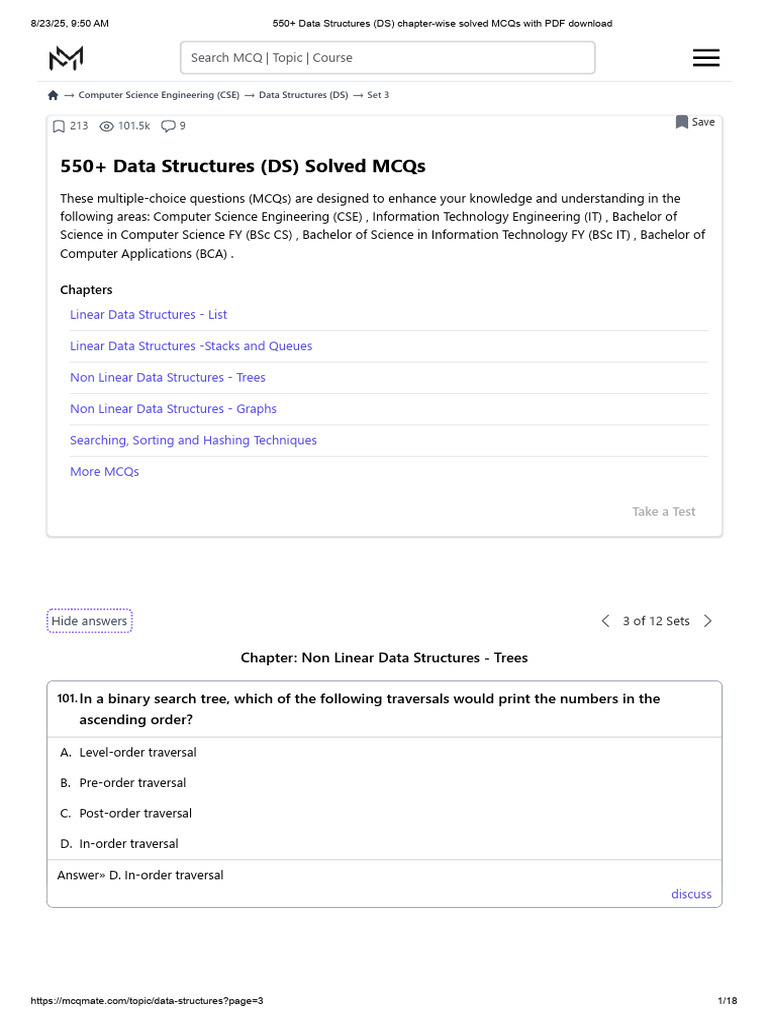 Data Structures (DS) Solved MCQs 10 | PDF | Vertex (Graph Theory ...