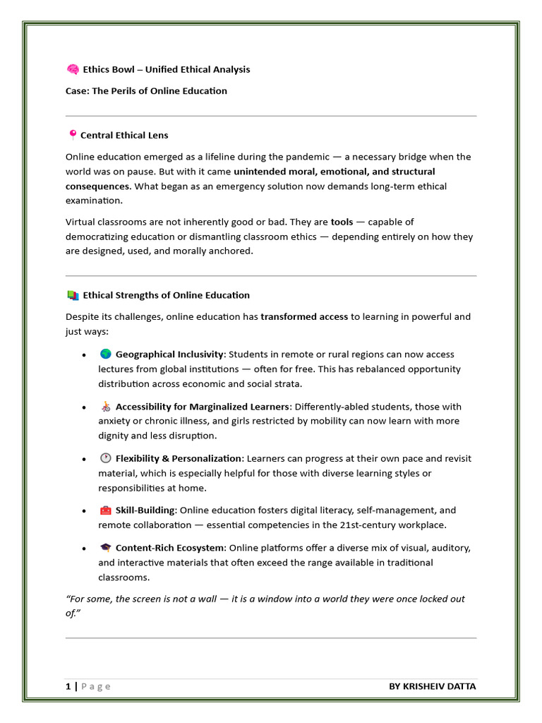 Ethical Analysis of Online Education | PDF | Teachers | Distance Education