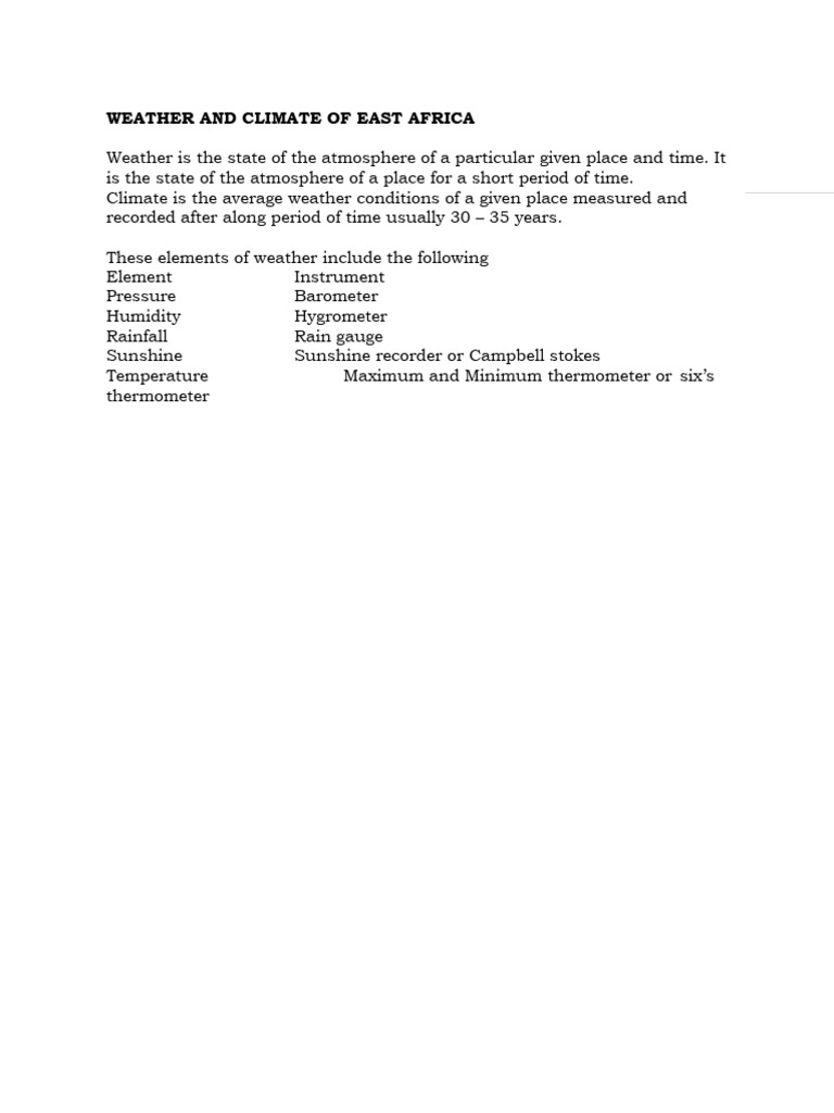 S3 Geography Notes-Kings College Buddo Weather and Climate of East ...