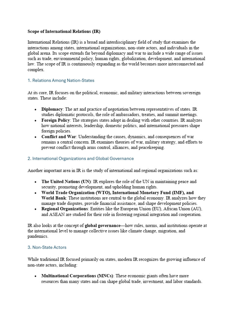 Comprehensive Overview of International Relations | PDF | International ...